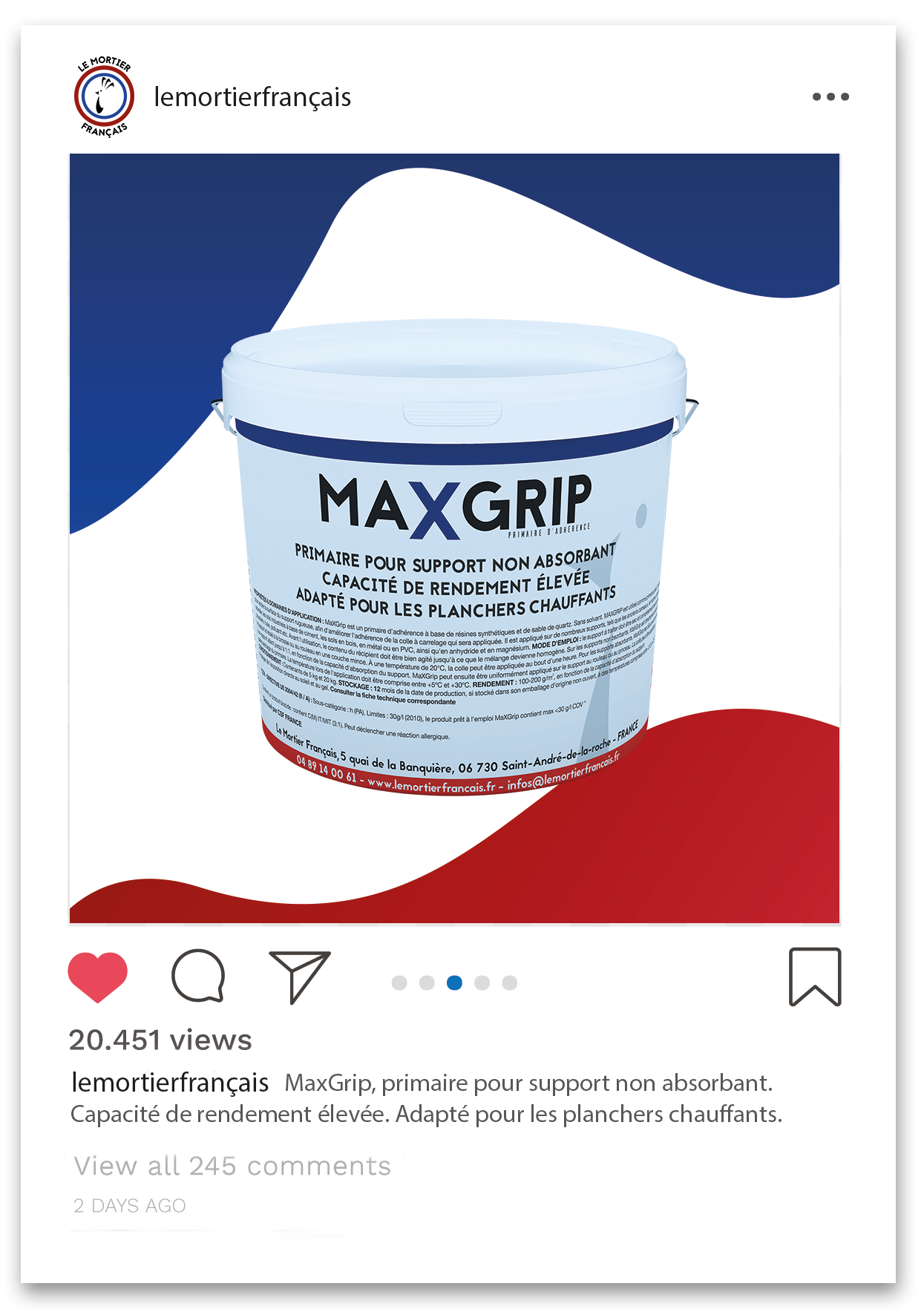 MaxGrip, primaire pour supports non absorbants, adapté pour les planchers chauffants. Produit de : Le Mortier Français